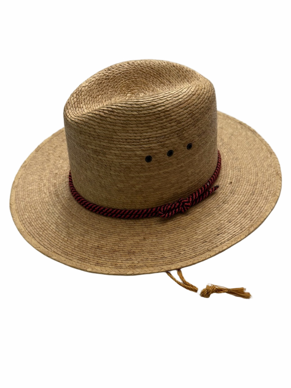 Straw Fedora Spring Summer Men Sun Hat Red Black Accented Band & Chin Strap